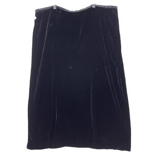 Venezia Jeans Black Velvet Skirt 26/28 Silk Blend Midi Back Slit Plus Curvy